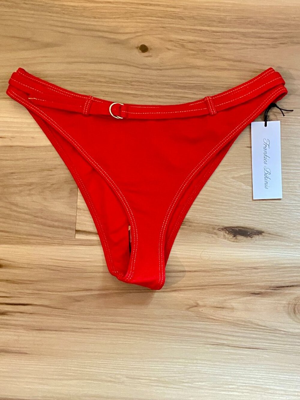 NEW! Frankies Bikinis Ranger Red Denim Bottom Large Belt Buckle NWT